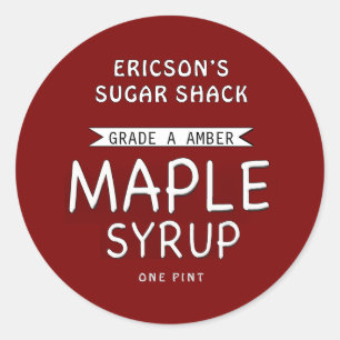 MAPLE-SYRUP-ETIKETT ROT MIT BANNER RUNDER AUFKLEBER
