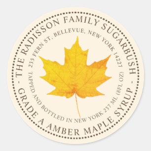 MAPLE SYRUP STAAT NAME ELABEL IVORY RUNDER AUFKLEBER