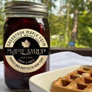 MAPLE SYRUP STAAT NAME ETIKETT GOLD & SCHWARZ RUNDER AUFKLEBER
