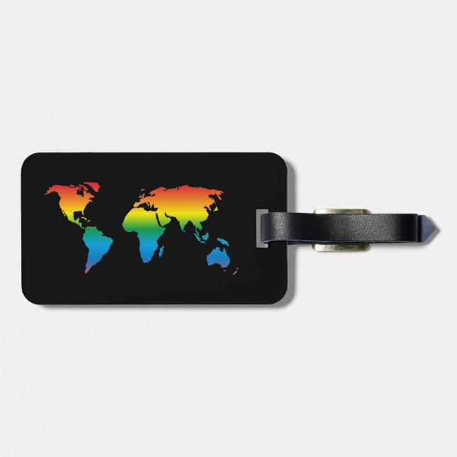 Mapref rainbow coloured world map black gepäckanhänger (Rückseite horizontal)