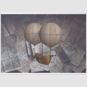 Maps Hot Air Ballon Fantasy Ship Decoupage Seidenpapier
