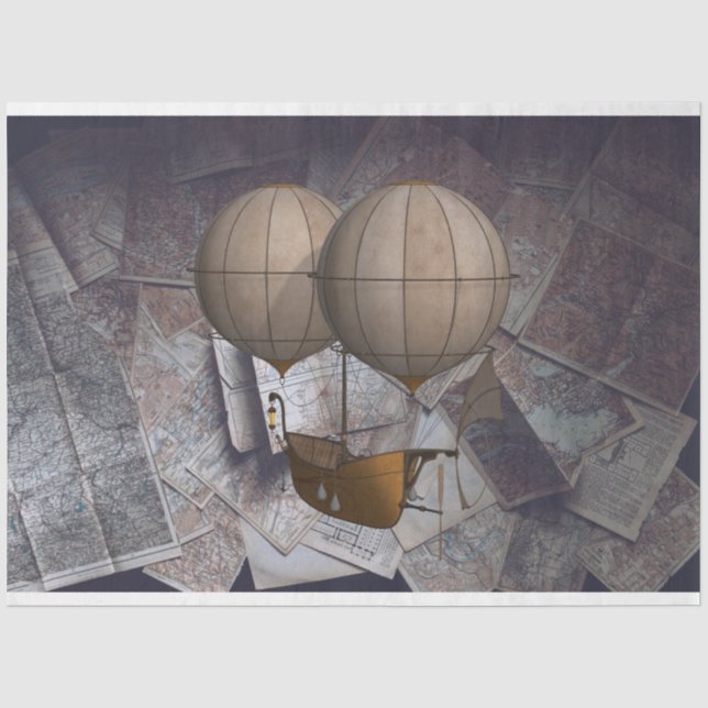 Maps Hot Air Ballon Fantasy Ship Decoupage Seidenpapier (Vorderseite)