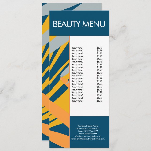 Maquillage de beauté moderne Menu Motif tropical (Devant / Derrière)