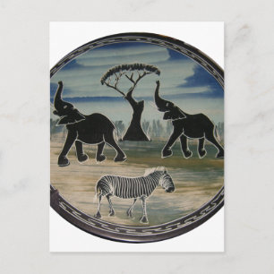 Mara Trompete Ruhm Afrikanischer Elefant Zebra Öl  Postkarte