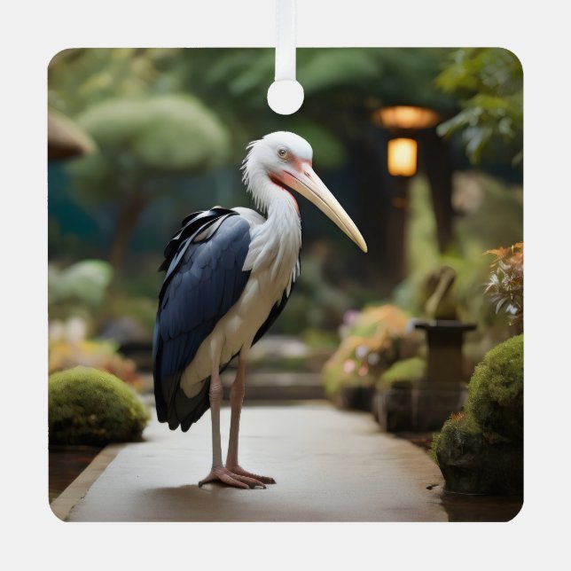 Marabou-Storch in japanischem Garten Ornament Aus Metall (Vorderseite)