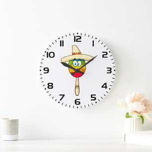 Maraca mit Sombrero Bunte Fiesta Große Wanduhr