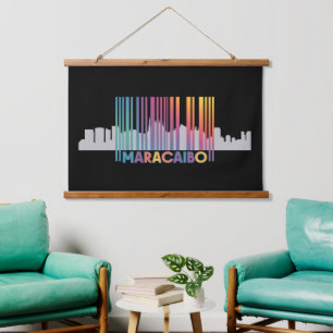 Maracaibo City Barcode Art Latin Pride Wandteppich Mit Holzrahmen