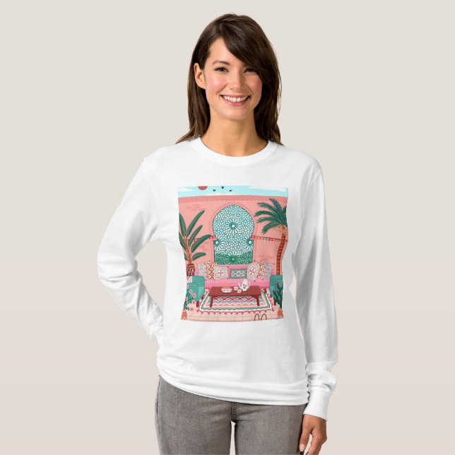 Maraka schöne marokkanische Stadt Farbe lange Ärme T-Shirt (Vorne ganz)