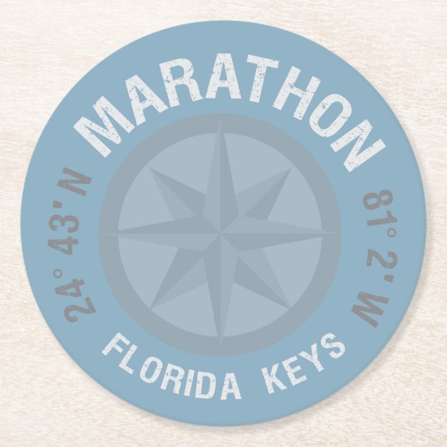 Marathon Florida Keys Latitude Longitude Nautic Runder Pappuntersetzer (Vorderseite)