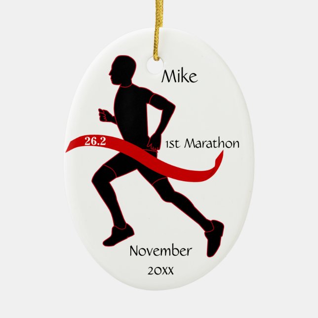 Marathon-Läufer-Verzierung - männliches Rot Keramikornament (Vorne)
