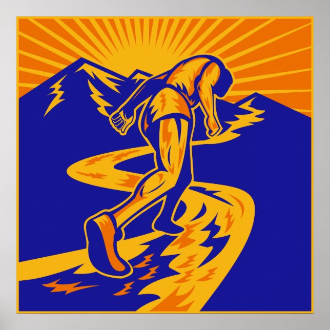 Marathon runner or jogger on mountain road poster (Vorne)