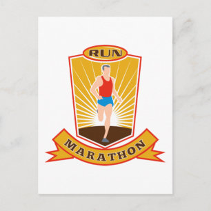 Marathonläufer laufen Rennen Schild Postkarte