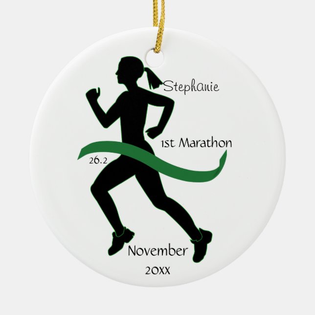 Marathonläuferverzierung der Frau in Grün Keramik Ornament (Vorne)