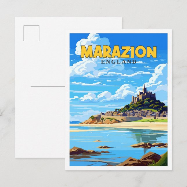 Marazion England Vintage Reise Illustration Postkarte (Vorne/Hinten)