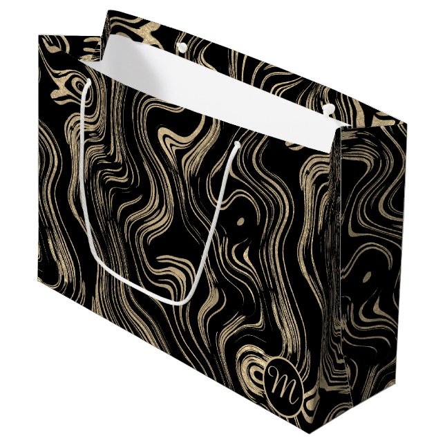 Marbed Gold Monogram Gift Bag Große Geschenktüte (Vorderseite Schrägansicht)