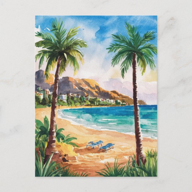 Marbella Beach Spanien Aquarellbilder Postkarte (Vorderseite)