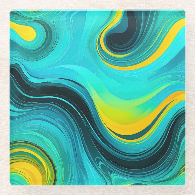 "Marbella" Gelbe Wirbel Waves Glasuntersetzer (Vorderseite)