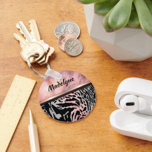 Marbella Pink Chic Tiger Safari Personalisiert dru Schlüsselanhänger