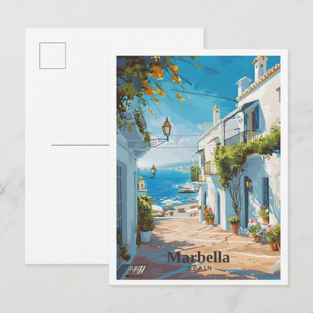 Marbella Spanien Art Vintage Postkarte (Vorne/Hinten)