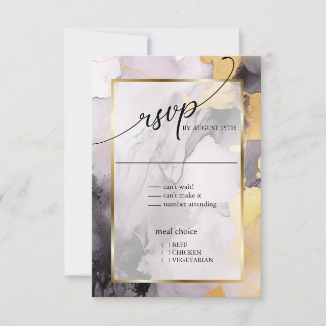 Marbile Dusty Rose Black Gold Abstrakt RSVP Karte (Vorderseite)