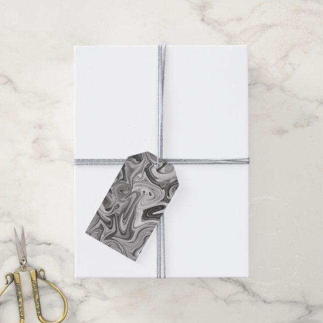 Marbile Paint Black Tones Chic Artistic Gift Wrap Geschenkanhänger (Mit Garn)
