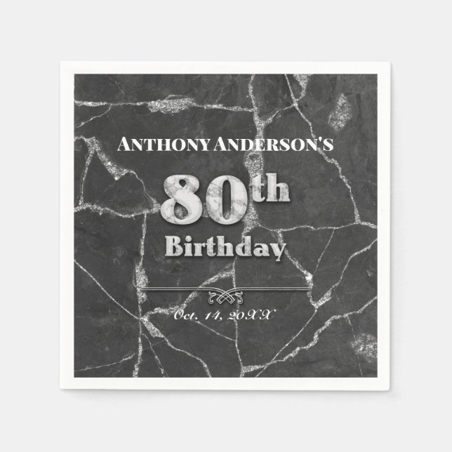 Marble 80. Geburtstagsparty Serviette (Vorderseite)