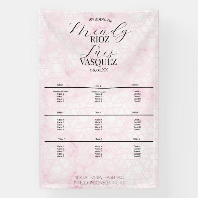 Marble Abstract Pink Wedding Script Black Menu Banner (Vertikal)