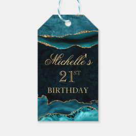 Marble Agate Birthday, aquamarin und Gold Glitzer Geschenkanhänger
