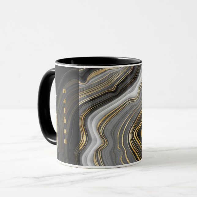 Marble Agate Black und Gold Personalisiert Tasse (Vorderseite Links)