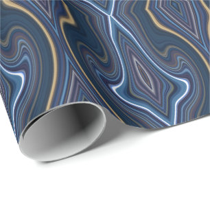 Marble Agate Blue Gold Swirbeln Chic Muster Geschenkpapier