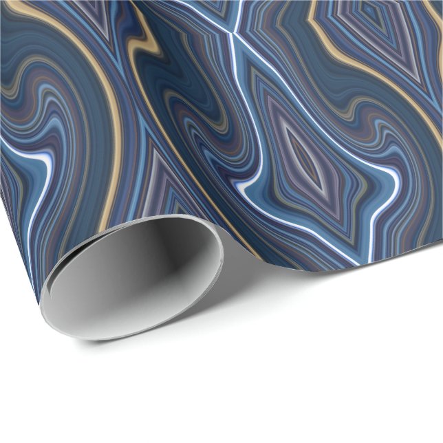 Marble Agate Blue Gold Swirbeln Chic Muster Geschenkpapier (Rolleneckpunkt)