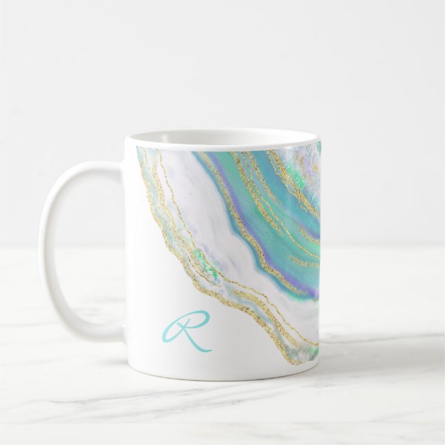 Marble Agate Geode Muster mit Monogramm Kaffeetasse (Links)
