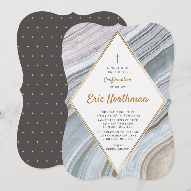 Marble Agate Gold Bestätigung Einladung (Vorne/Hinten)