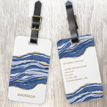 Marble Agate Gold Glitzer Gepäckanhänger<br><div class="desc">Die blaue Aquarellfarbe verleiht dem Imitat Marmor mit goldenen Glitzer-Details, um sich in einer Menschenmenge zu erfreuen. Fügen Sie Ihre persönlichen Daten hinzu.</div>