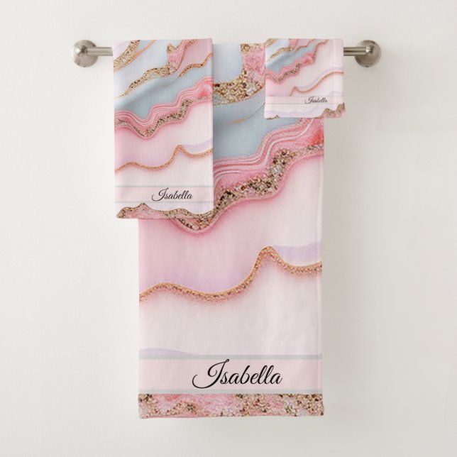 Marble Agate Modern Blue Pink Gold Collection Badhandtuch Set (Insitu)