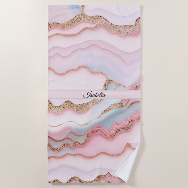 Marble Agate Modern Blue Pink Gold Collection Strandtuch (Vorderseite)