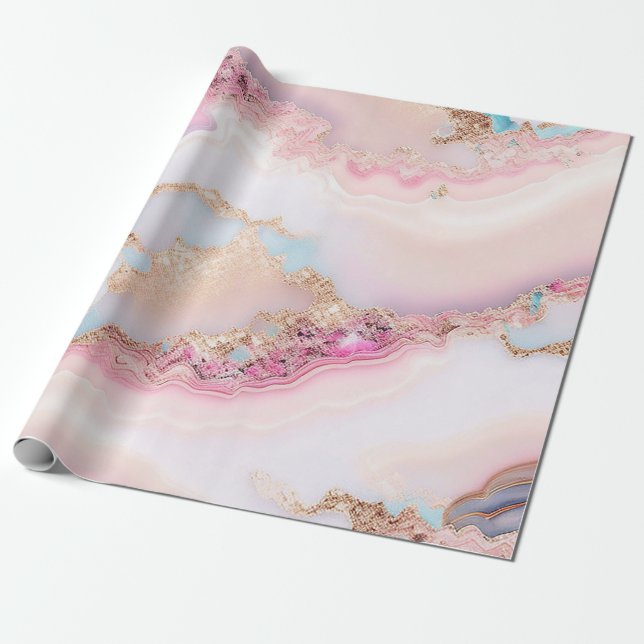 Marble Agate Popular Blue Pink Gold Collection Geschenkpapier (Ungerollt)