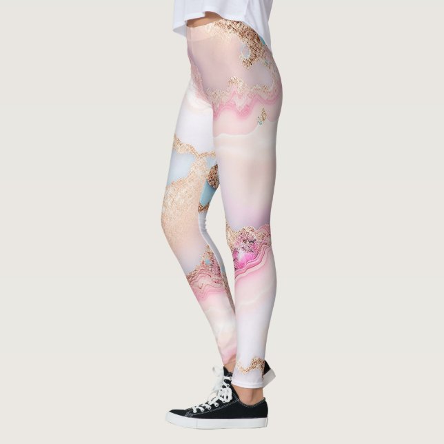 Marble Agate Popular Blue Pink Gold Collection Leggings (Links)