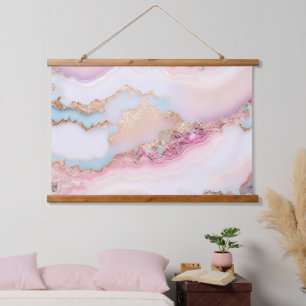 Marble Agate Popular Blue Pink Gold Collection Wandteppich Mit Holzrahmen