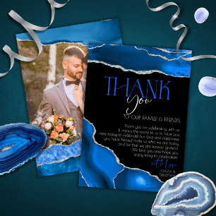Marble Agate Royal Blue Hochzeit Dankeskarte