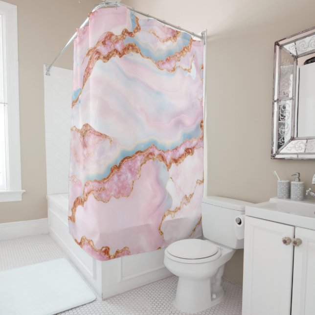 Marble Agate Trendy Blue Pink Gold Collection Duschvorhang (Beispiel)