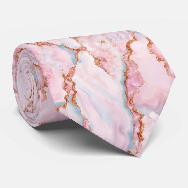 Marble Agate Trendy Blue Pink Gold Collection Krawatte (Gerollt)