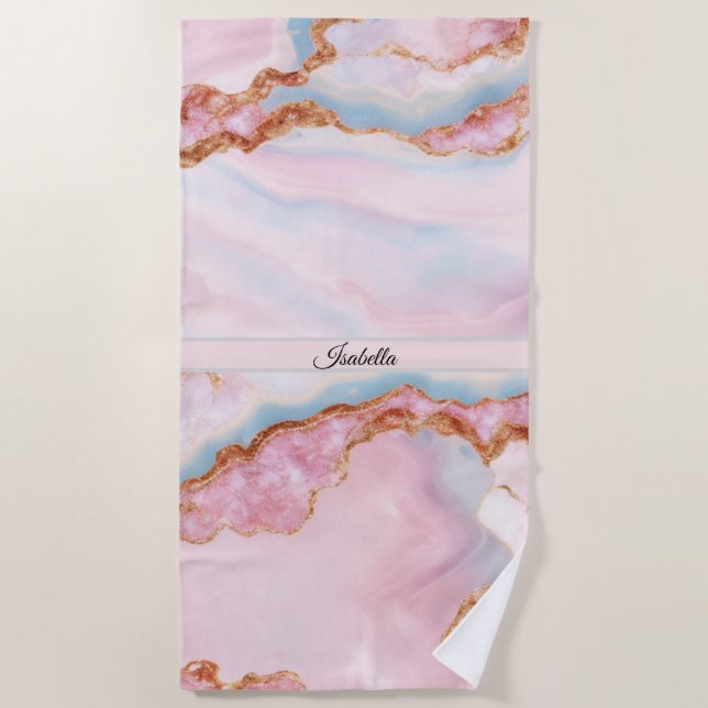 Marble Agate Trendy Blue Pink Gold Collection Strandtuch (Vorderseite)