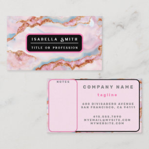 Marble Agate Trendy Blue Pink Gold Collection Visitenkarte