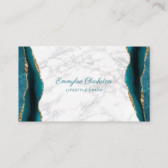 Marble Aquamarin Gold Agate Business Card Visitenkarte (Vorderseite)