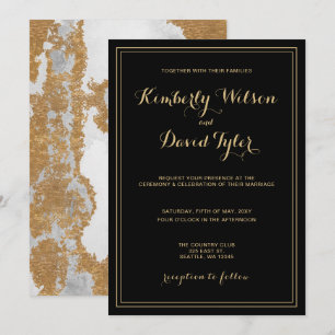 Marble Black and Gold Wedding Einladung