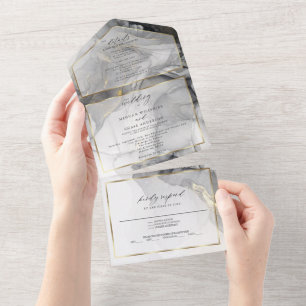 Marble Black Gold Alkohol Tinte Custom All In One Einladung