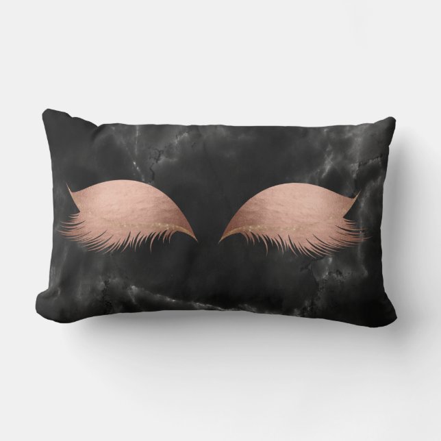 Marble Black Gray Rose Gold Glam Makeup Lashes Lendenkissen (Vorderseite)