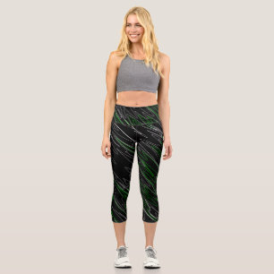 Marble Black Green Capri Leggings