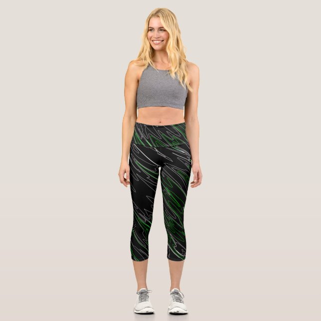 Marble Black Green Capri Leggings (Vorderseite)